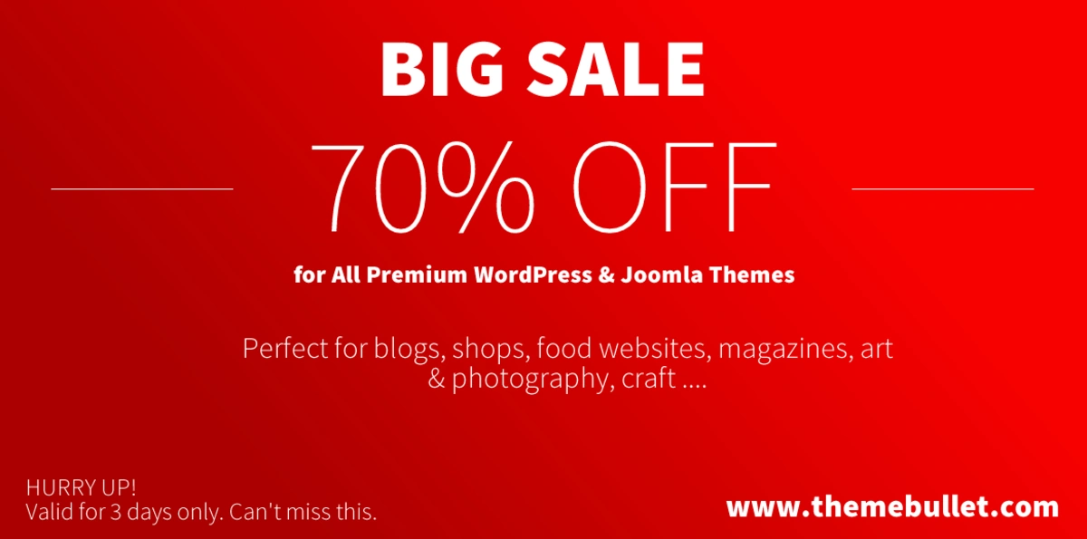 70 percent off sale all WordPress themes