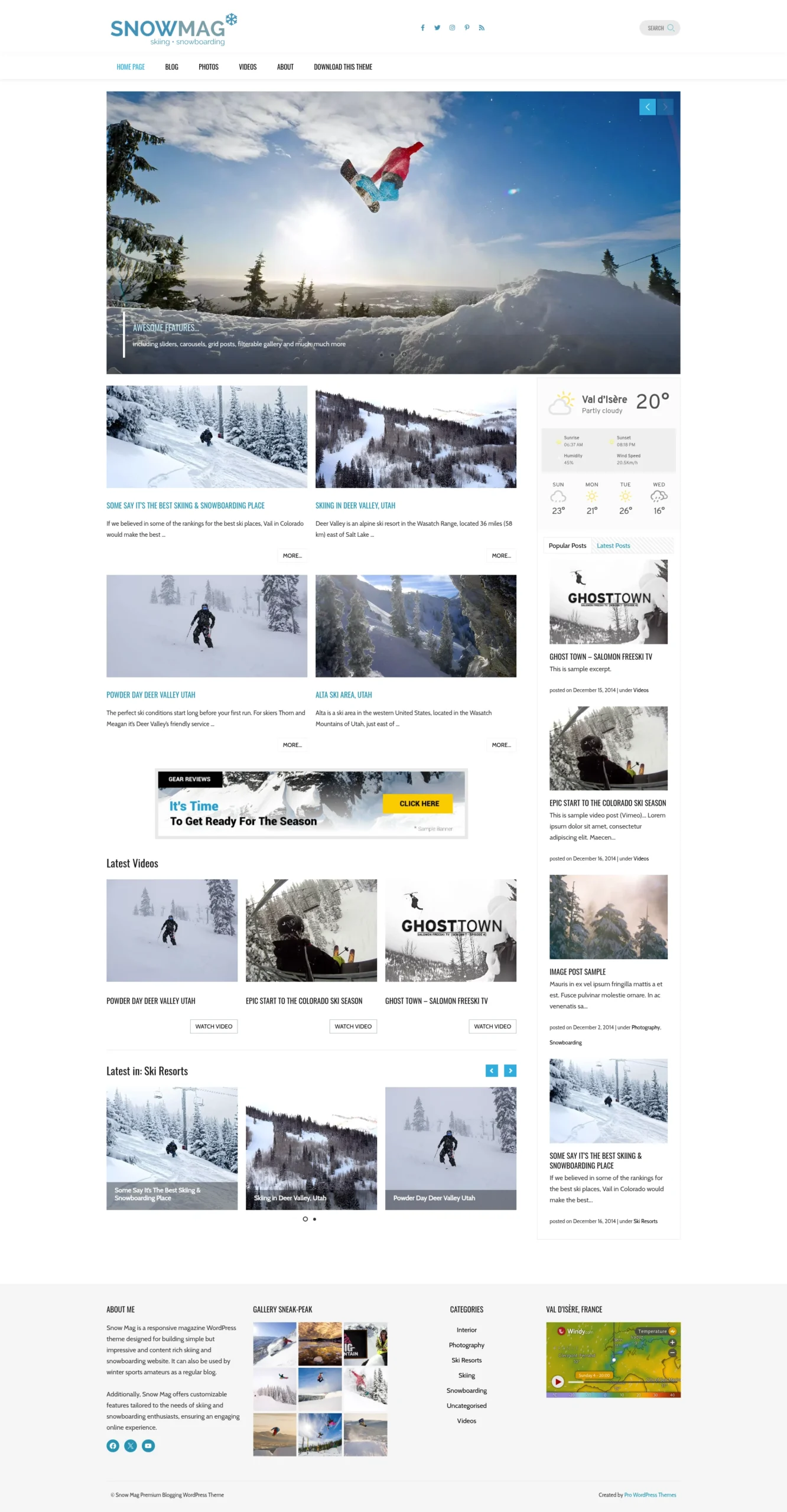 SnowMag Skiing WordPress Theme homepage