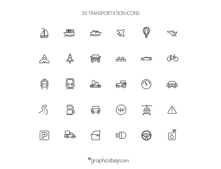 Transport outdoors travel icons by Graphics Bay