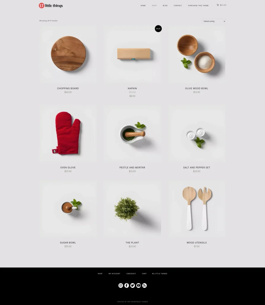 Little Things minimalist WooCommerce WordPress store theme - product list view
