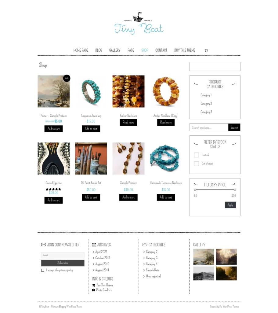 Online WordPress Store Website Template for Art Craft - Tiny Boat